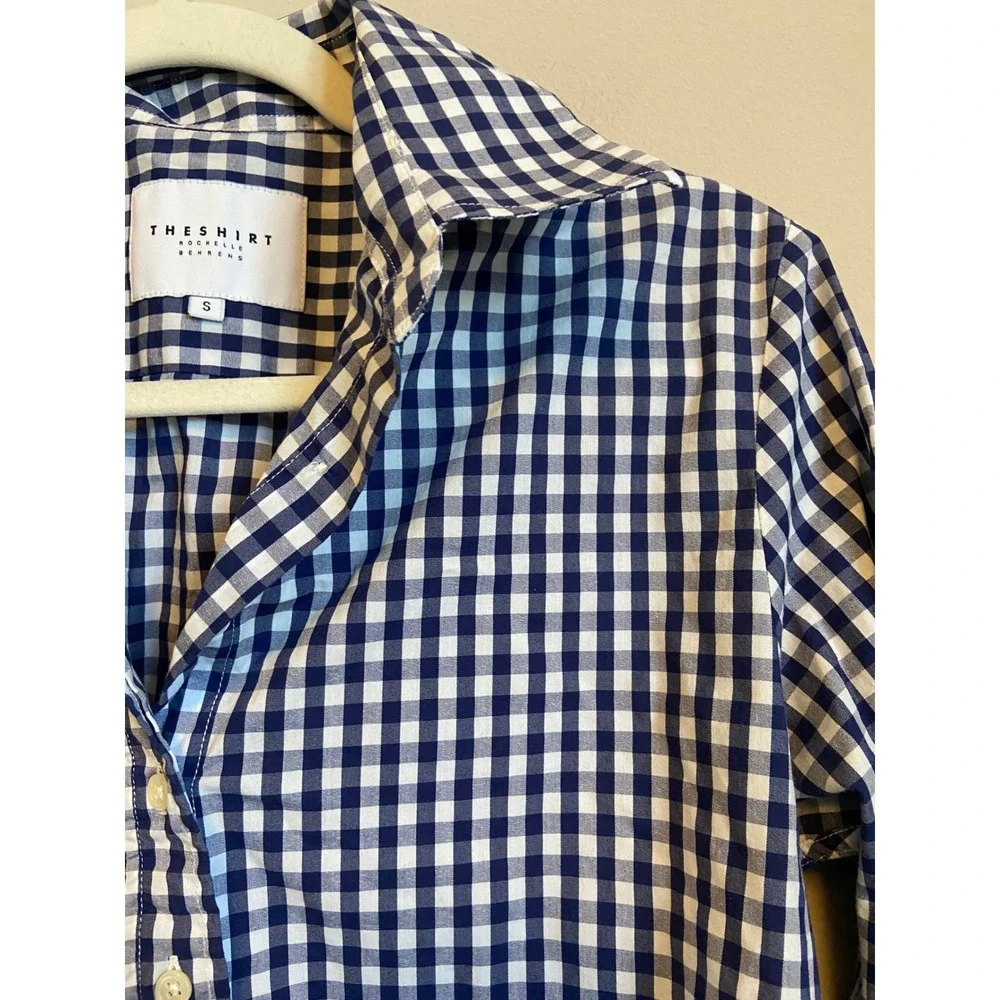 The Shirt Rochelle Behrens Womens Small Navy Blue Gingham Button Down Shirt - Picture 6 of 7